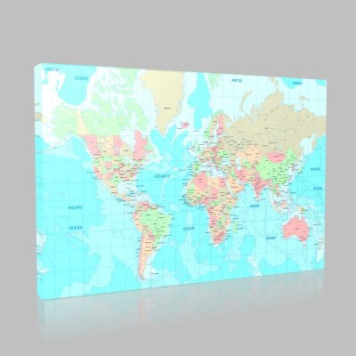 Dünya Siyasi Detaylı Haritası Kanvas Tablo