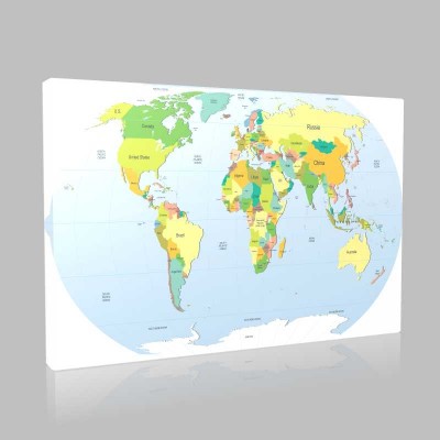 Dünya Siyasi Haritası Mavi Kanvas Tablo
