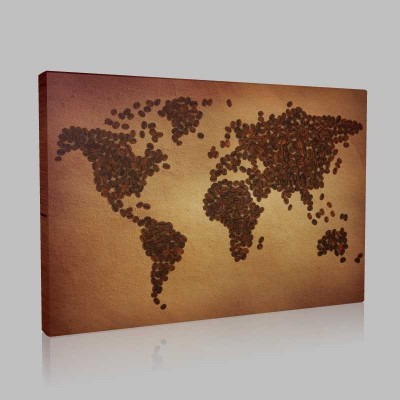 Kahve Çekirdeği İle Dünya Haitası Kanvas Tablo