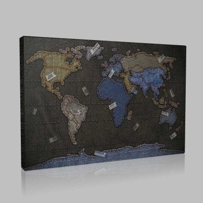 Kumaş Tasarımlı Dünya Haritası Kanvas Tablo