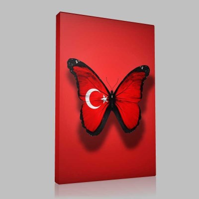 Kelebekli Türk Bayrağı Kanvas Tablo