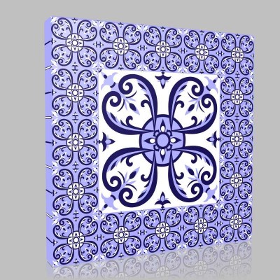 Mexican White Blue Tiles Floor Pattern Kanvas Tablo