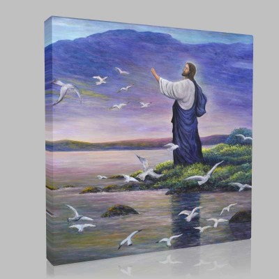 Jesus Feeds Birds Kanvas Tablo