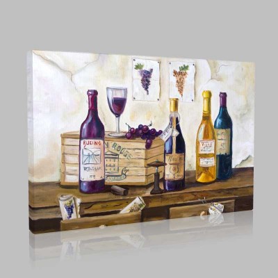 Still Life Of Bottles Of Wine And Grapes On The Table Kanvas Tablo Still Life Of Bottles Of Wine And Grapes On The Table Kanvas Tablo