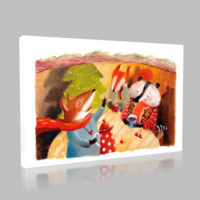 The Badger Fox And Squirrel On Tea Party Kanvas Tablo The Badger Fox And Squirrel On Tea Party Kanvas Tablo