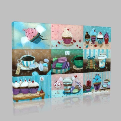 Macaroons İce Cream Tea And Coffee For Different Tastes Kanvas Tablo Macaroons İce Cream Tea And Coffee For Different Tastes Kanvas Tablo