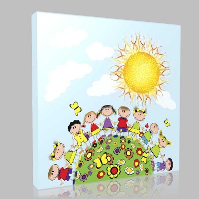 Çimen Güneş Ve Çocuklar  Kanvas Tablo