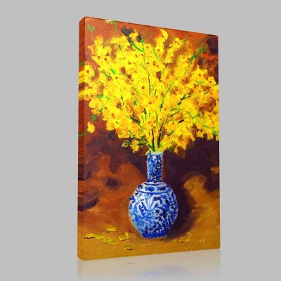 Mavi Vazo Ve Sarı Çiçekler Kanvas Tablo
