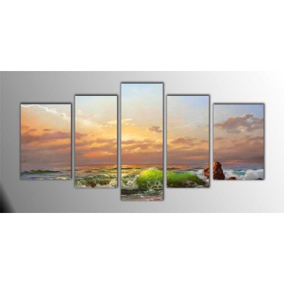 Gün Batarken Deniz Kıyısında Parçalı Tablo 135X75Cm Gün Batarken Deniz Kıyısında Parçalı Tablo 135X75Cm